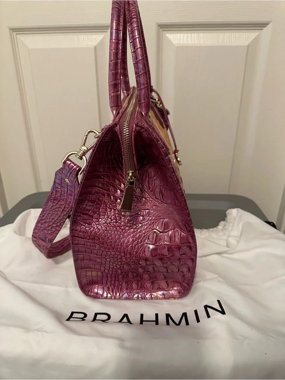 Brahmin Grapefruit Ombré Melbourne Croc-Embossed Satchel NWOT
